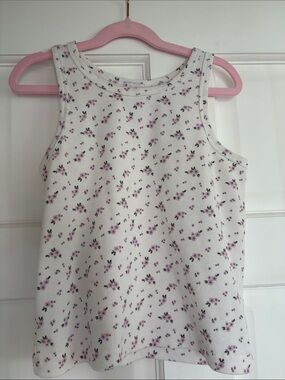 Splendid White Ribbed Tank Top with Lavender Floral Print